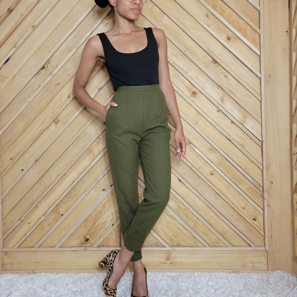 Vintage Green Wool Cigarette Pants
